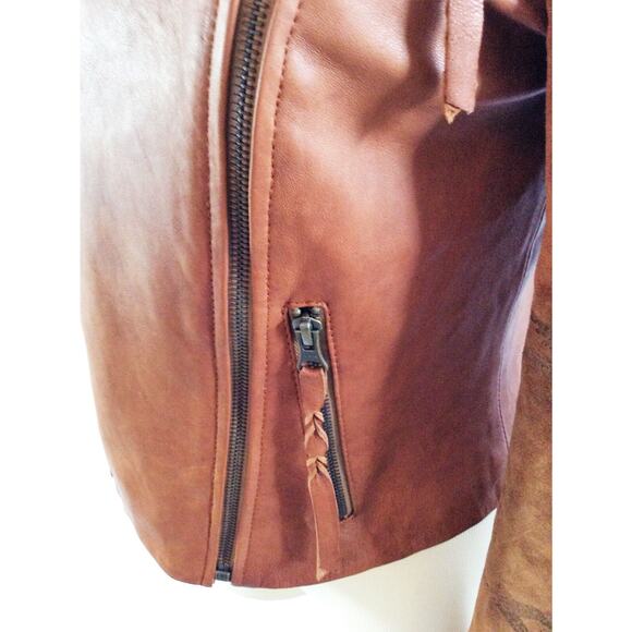 Brown Leather & Suede Southwest Embroidered Moto Jacket - Picture 6 of 7
